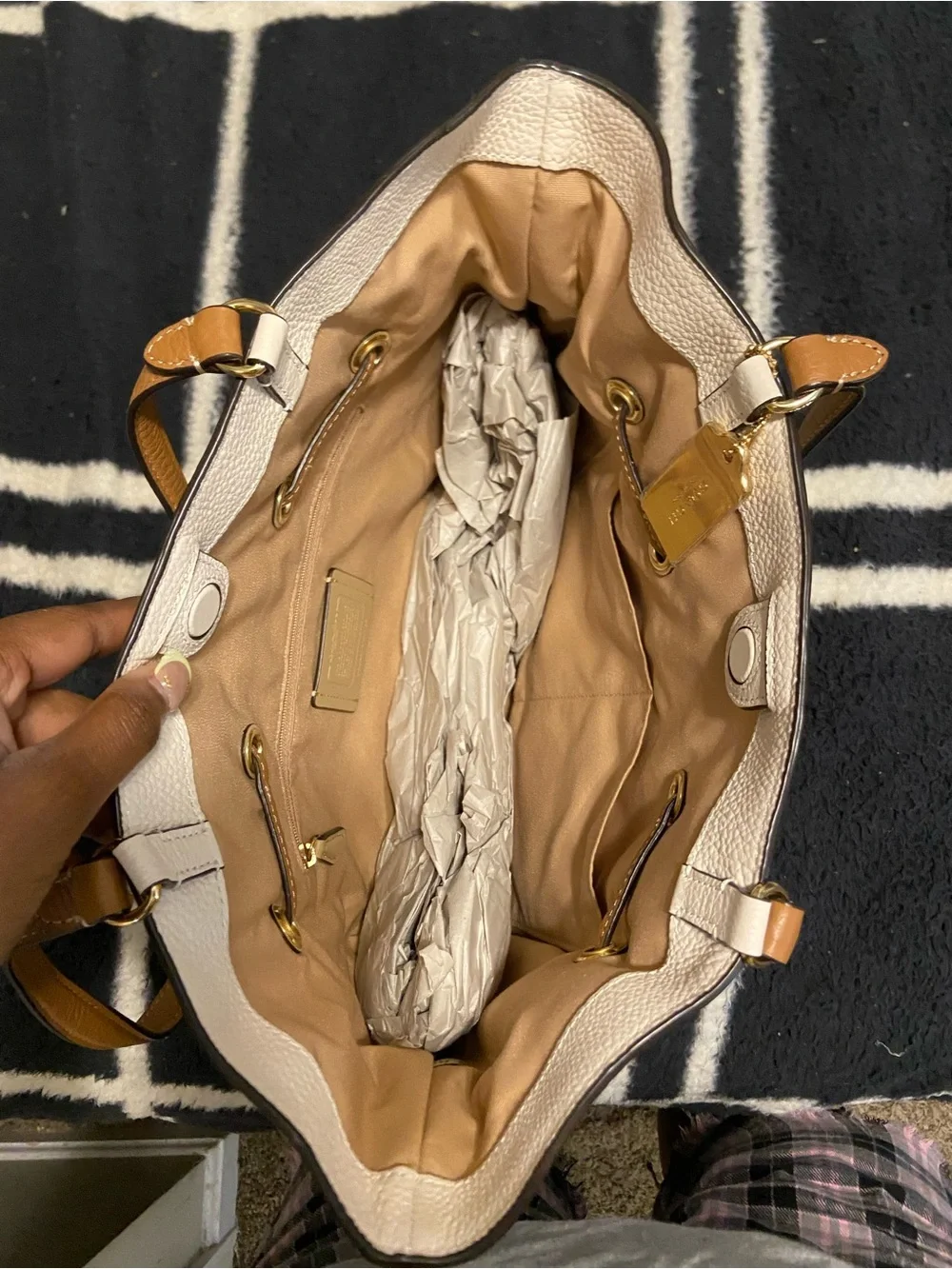Coach Cream Leather Tote with Tan Straps